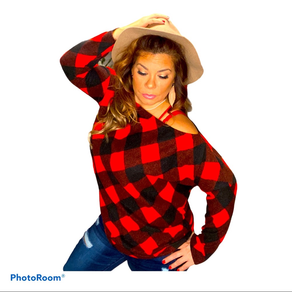 Buffalo Plaid sweater  NWT Red Black Small —-3XL